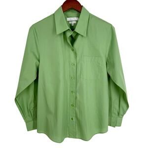 Foxcroft for Appleseeds Wrinkle Free 12P Petite Green Long Sleeve Shirt Top